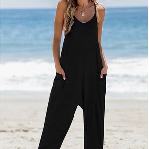 New Cupshe Women's Blue Jumpsuit Halter Size Large Drop Crotch Jumper Pockets